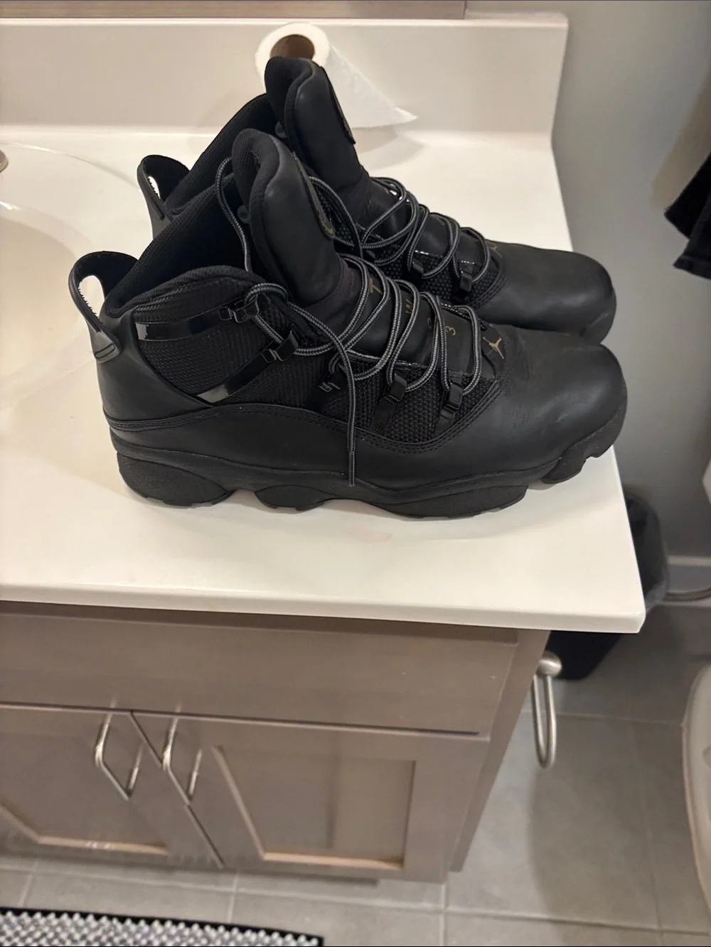 Jordan Black Leather Mesh High-Top Sneakers